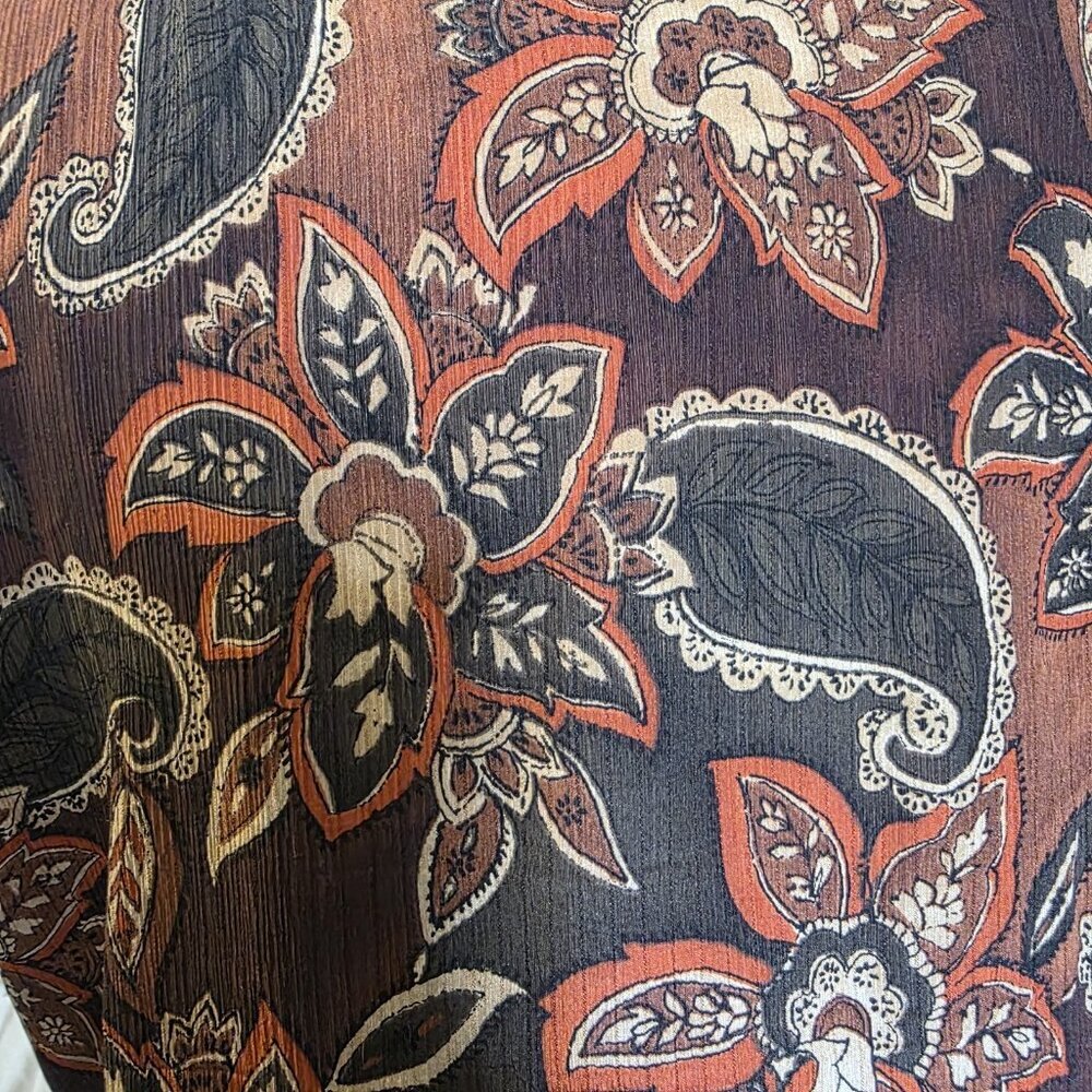 Amanda Smith Petite 100% Silk Blouse Paisley Brown Boho Earthy Coastal Grandma - Picture 5 of 14